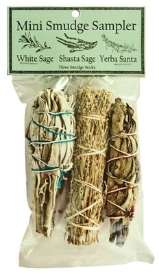 Mini Smudge Sampler 4"L (White Sage, Shasta, Yerba Santa) (Pack of 3)