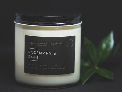 Wicked Weave’s Candle Studio - Rosemary &amp; Sage Soy Wax Candle (2 Size Options)