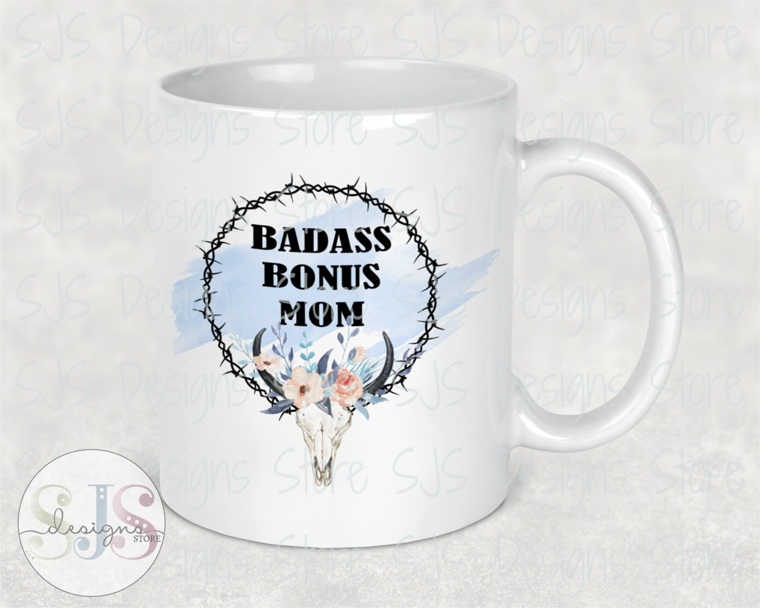 Badass Bonus Mom Coffee Mug, Other: Single Sided, Design Location: Left of Handle (Single sided only)