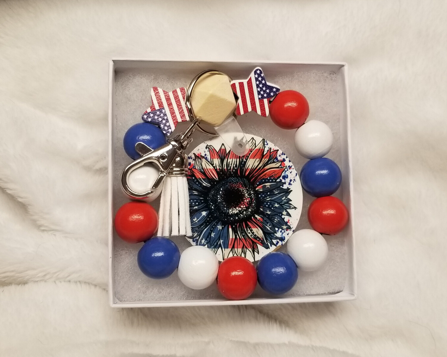 Patriotic Sunflower Wristlet Keychain