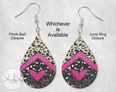 Pink and Black Leopard Teardrop Earrings