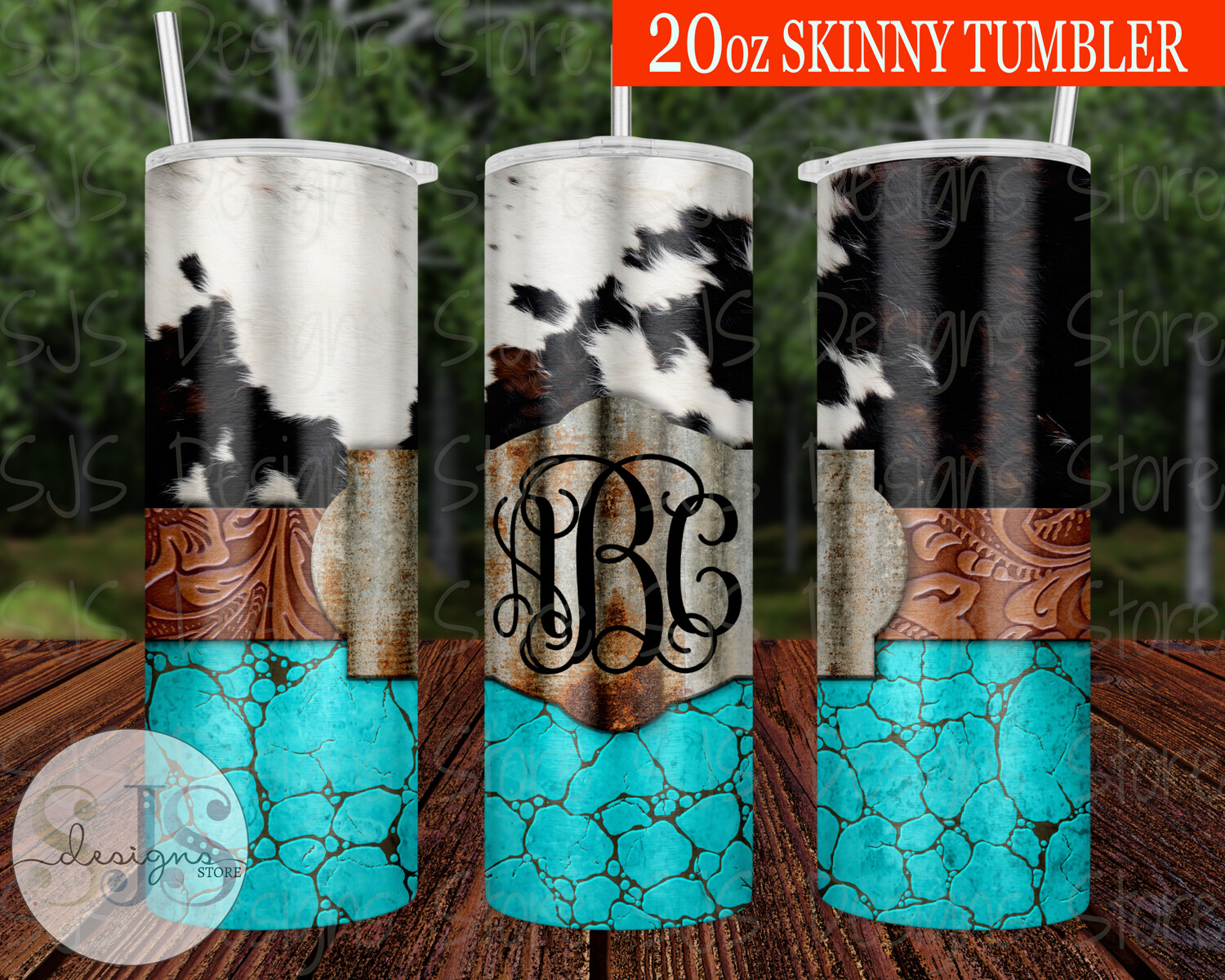 Turquoise and Cowhide 20oz Tumbler