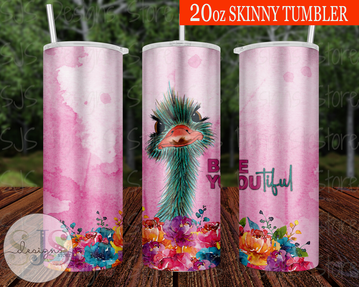 BeYOUtiful Ostrich Pink 20oz Tumbler, Words: BeYOUTiful