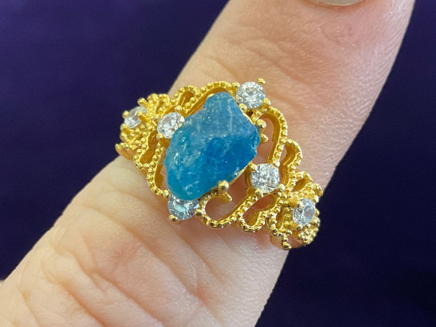 Blue Apatite &amp; Zircon Ring