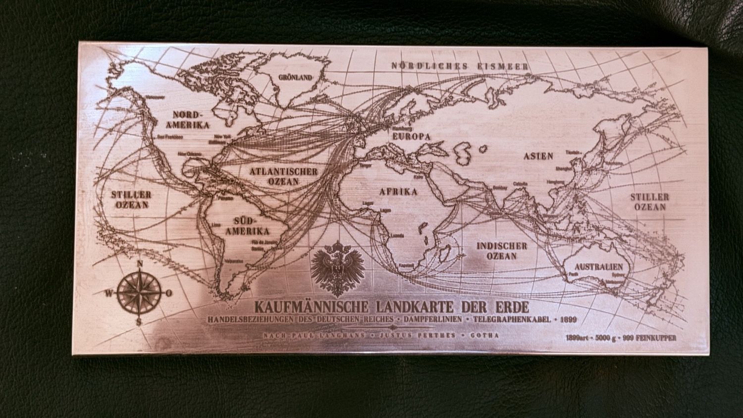 5 kg Kupferbarren Weltkarte 1899 Deutsches Reich Kaiserreich 99,98% Feinkupfer