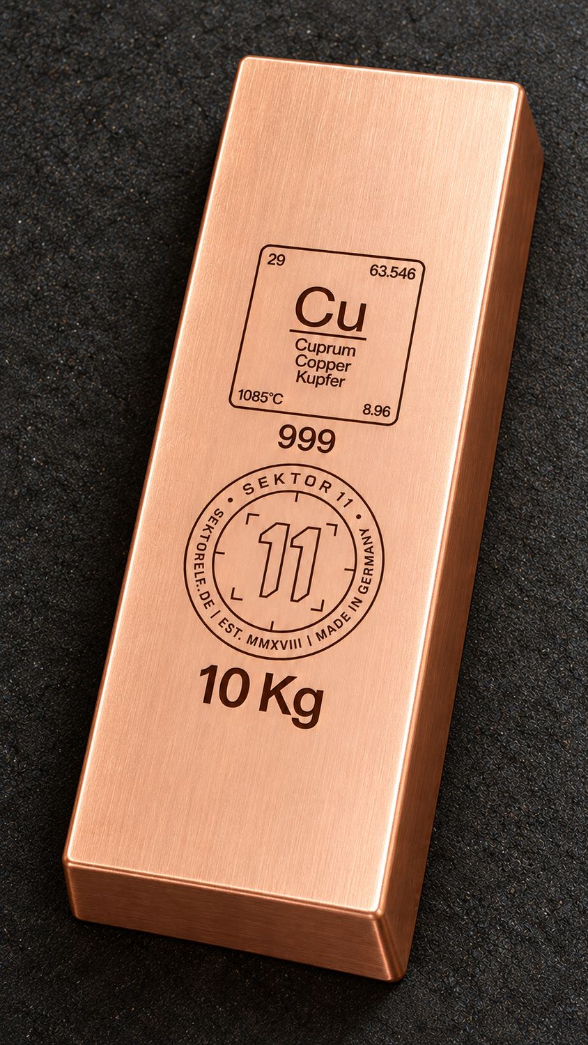 Massiver Kupferbarren 10 kg | Feinkupfer Cu 99.98% | Made in Germany