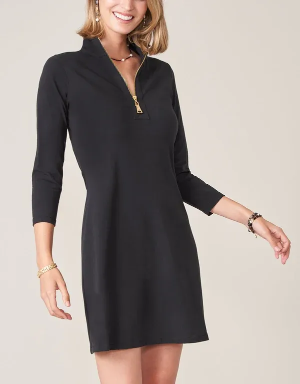 BLACK NORA HALF ZIP DRESS, Size: XS