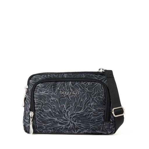 TRIFECTA RFID WALLET CROSSBODY, Colour: MIDNIGHT BLOSSOM PRINT