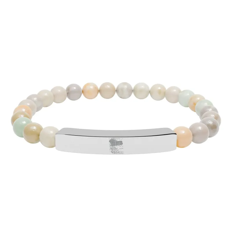Engravable Natural Stone Bead Bar Bracelet — Stretch ID Bracelet