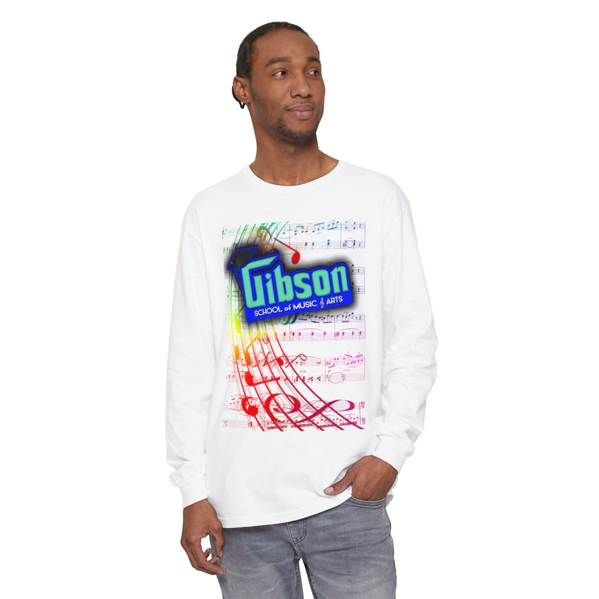 Gibson School of Music & Arts Long Sleeve Tee — Rainbow Sheet Music Design