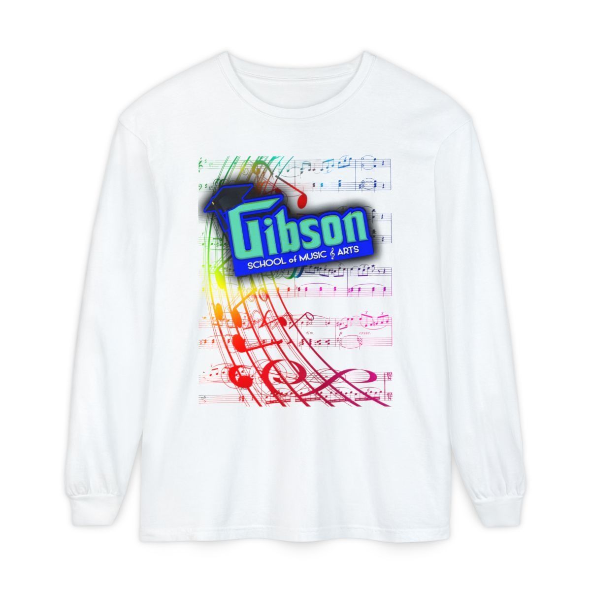 Gibson School of Music & Arts Long Sleeve Tee — Rainbow Sheet Music Design