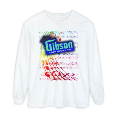 Gibson School of Music & Arts Long Sleeve Tee — Rainbow Sheet Music Design Gibson School of Music & Arts Long Sleeve Tee — Rainbow Sheet Music Design