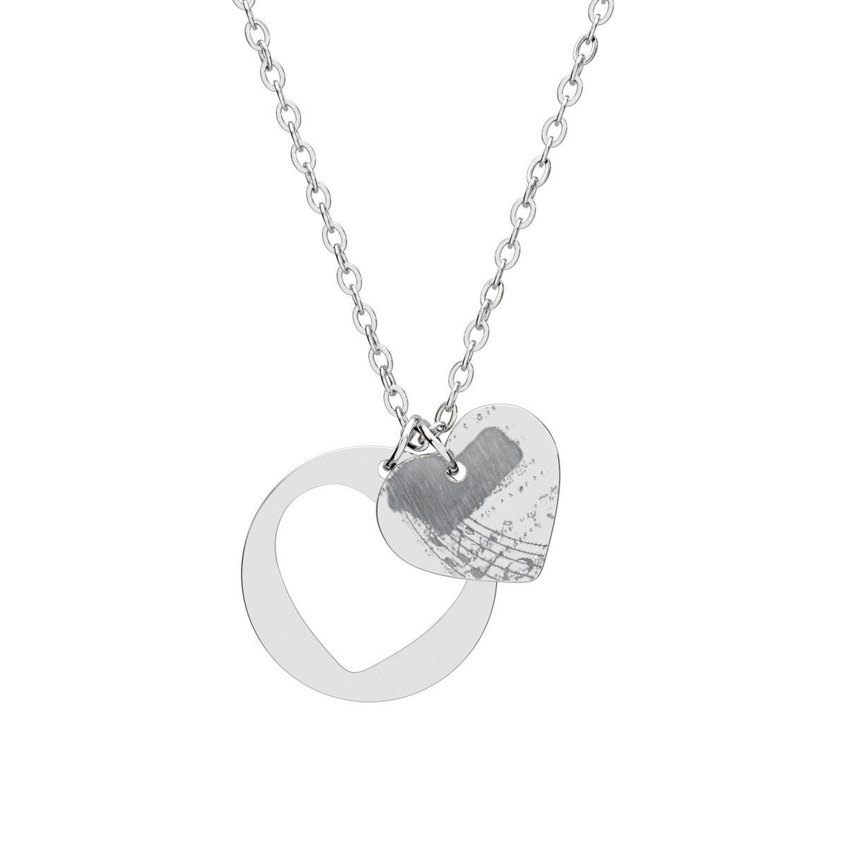 Engravable Heart Cutout Necklace — Personalized Double Pendant (Silver or Rose Gold)