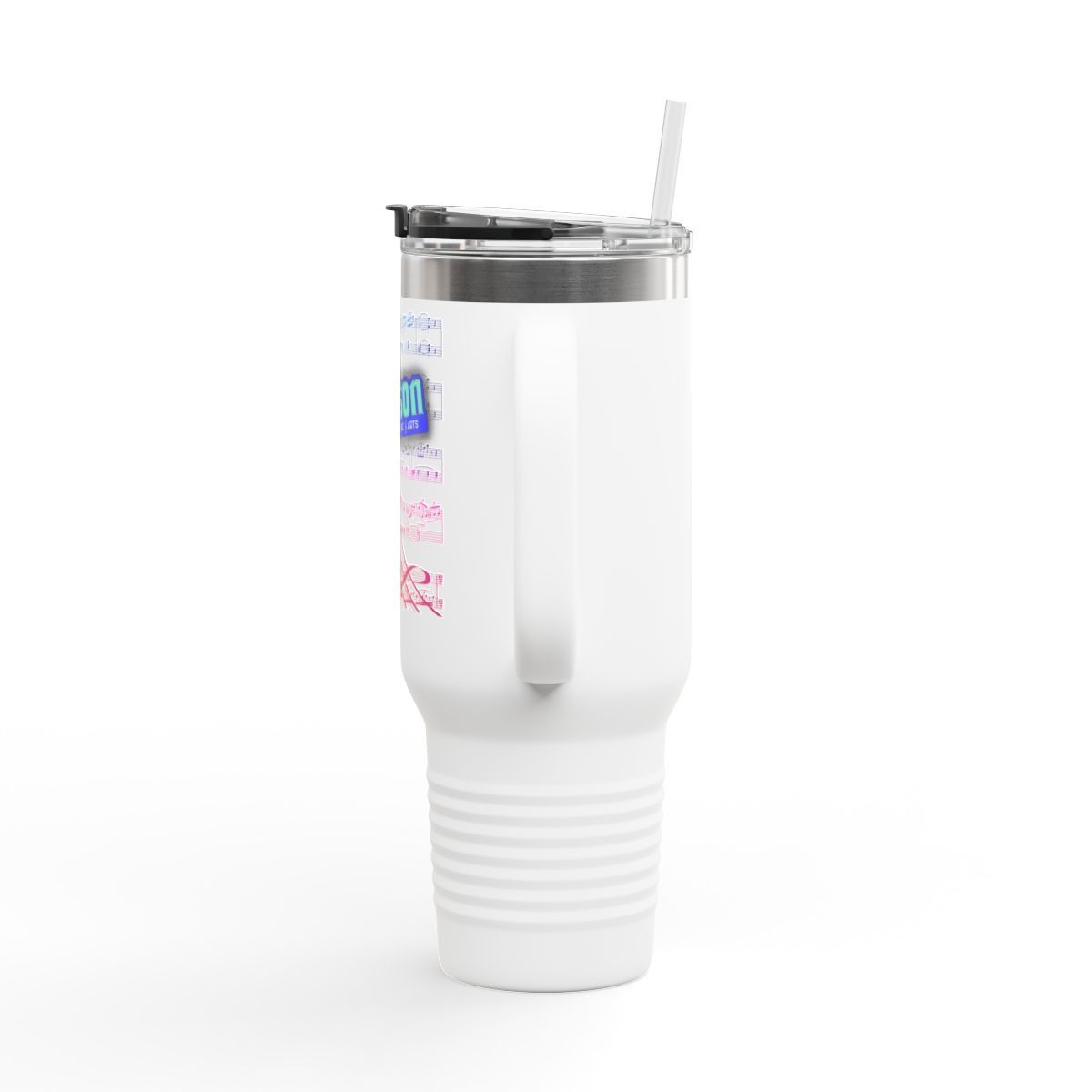 40oz Insulated Travel Mug — Colorful Music Notes Design (Gibson School of Music)