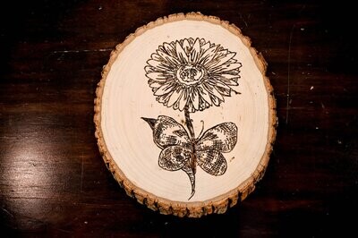 Sunflower Butterfly Wood Burn Art