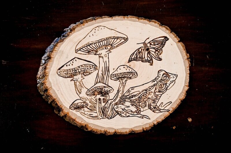 Mushroom Core Wood Burn Art