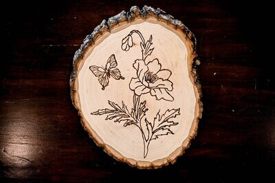 Butterfly and Flower Wood Burn Art
