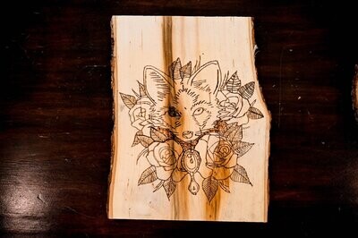Fox and Rose Wood Burn Art