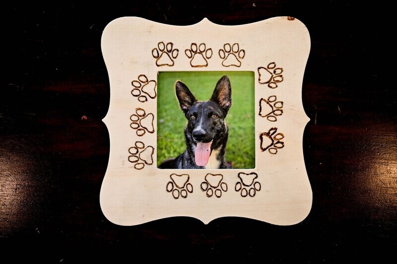 Dog Paw Print Frame Wood Burn Art