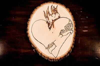Broken Heart Wood Burn Art