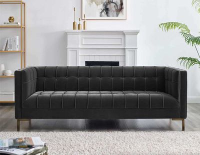 Isaac Channel Stitch Sofa Gray Velvet