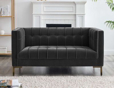 Isaac Stitch Gray Velvet Loveseat