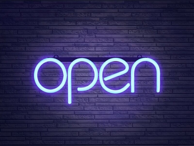 WOW-LED-Leuchtschriftzug "Open", blau