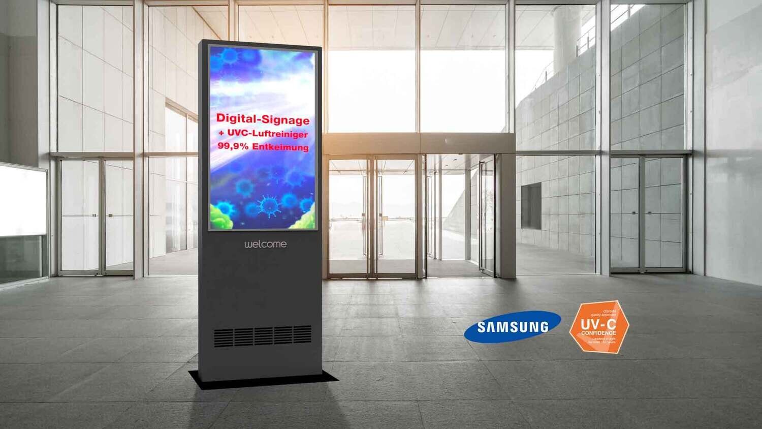 Digital Signage Indoor-Stele + UVC-Luftreinigung