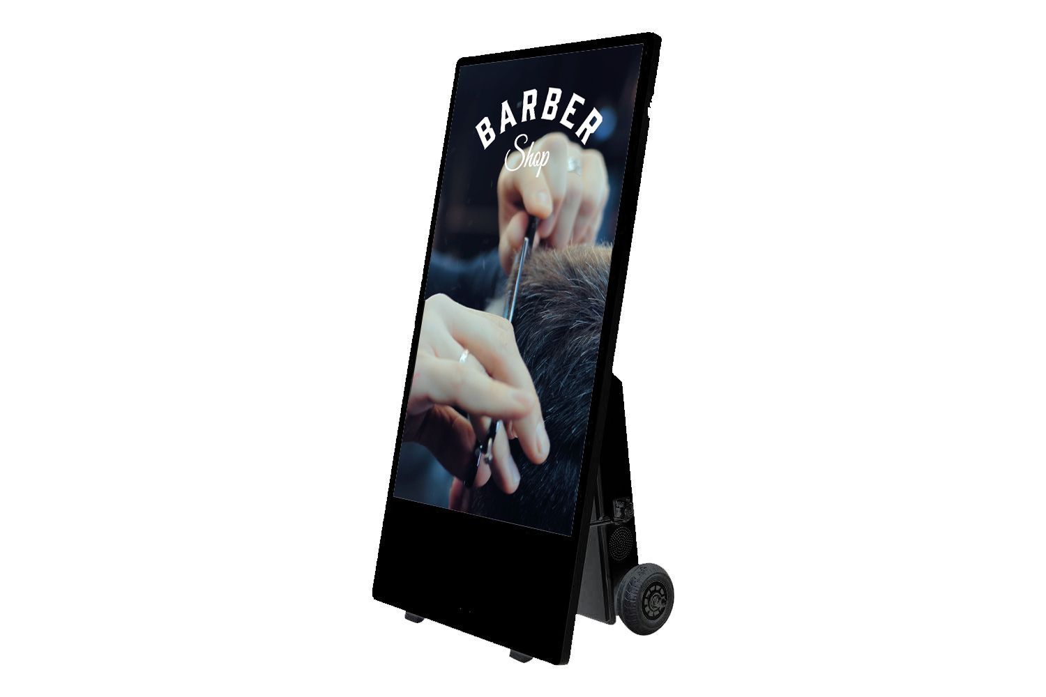 Digital signage mobile outdoor column, 42.5” monitor with battery system