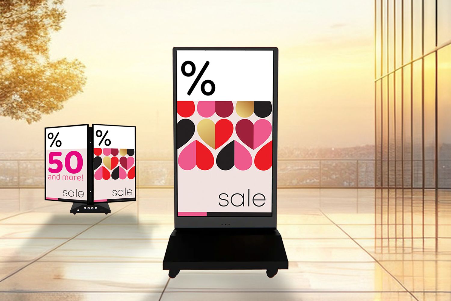 Digital-Signage Mobile Outdoor-Stele, Monitor 42,5