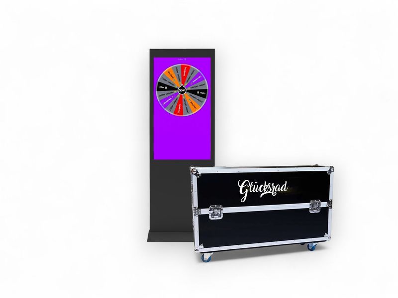 Digital Signage Indoor-Stele, Set Glücksrad + Flightcase
