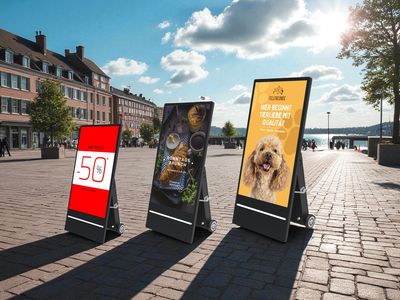 Mobile digital signage steles - outdoor with battery system
