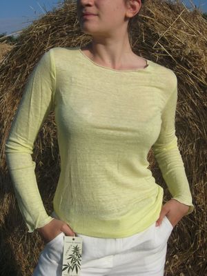 Maglietta "Iris"  - manica lunga - giallo limone - canapa