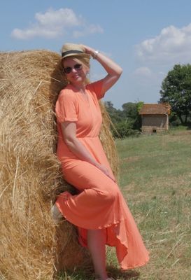 Vestito donna "Fiordaliso" -  corallo - canapa