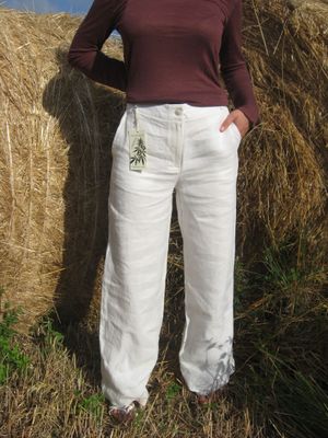 Pantalone vita alta - modello a palazzo - canapa - colore bianco
