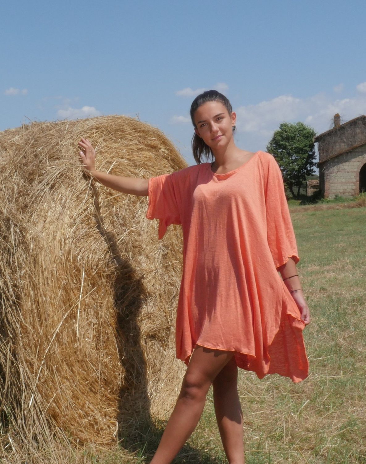 Maglietta "Giglio" corallo in canapa
