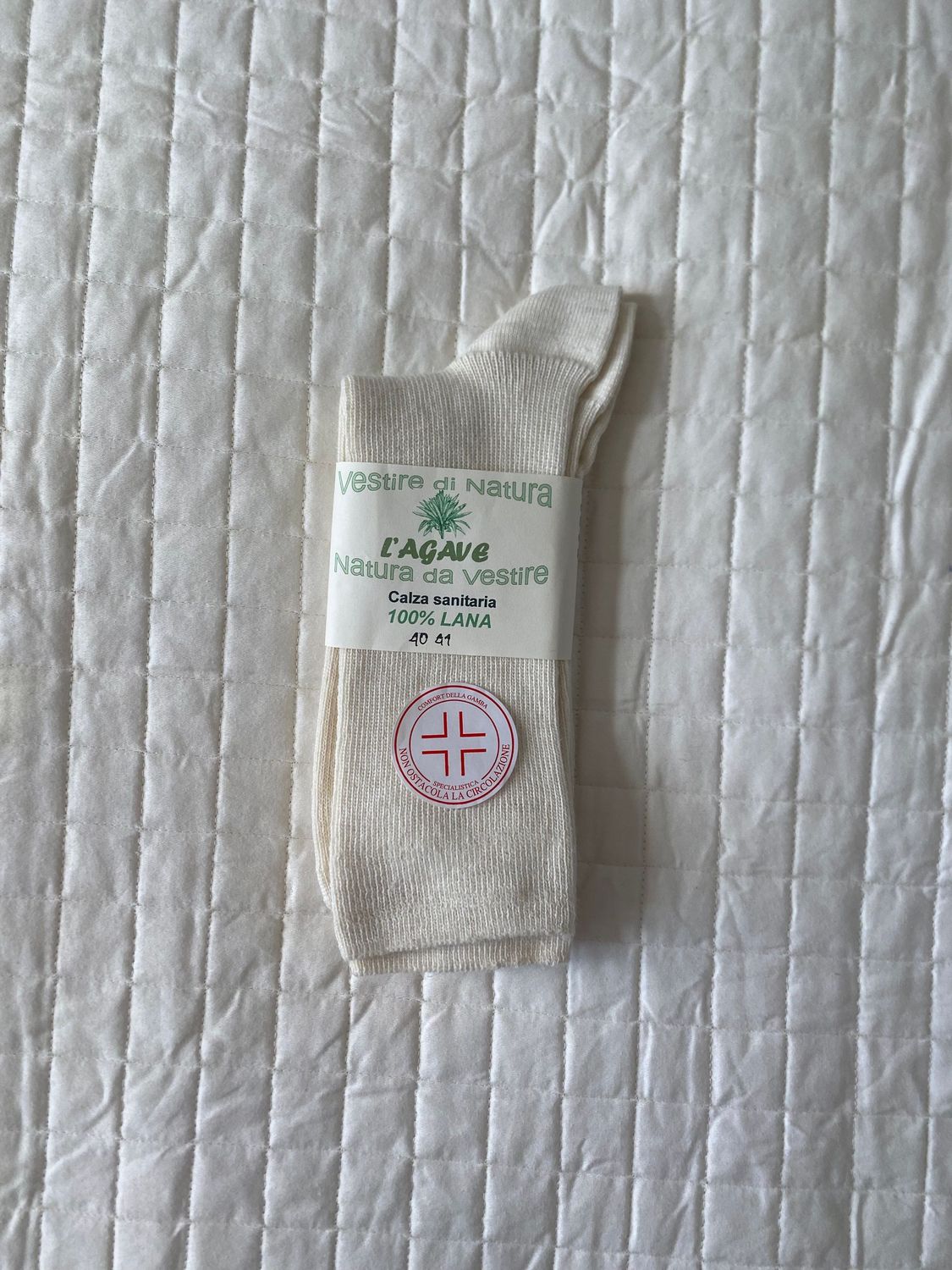 Calza adulto - lana vergine - sanitaria colore naturale - corta (calzino)