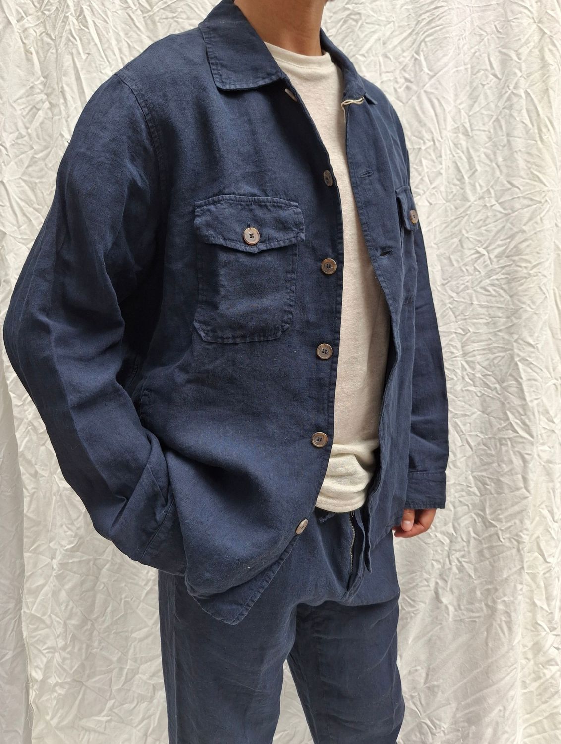 Giacca Sahariana - 100% lino - colore blu