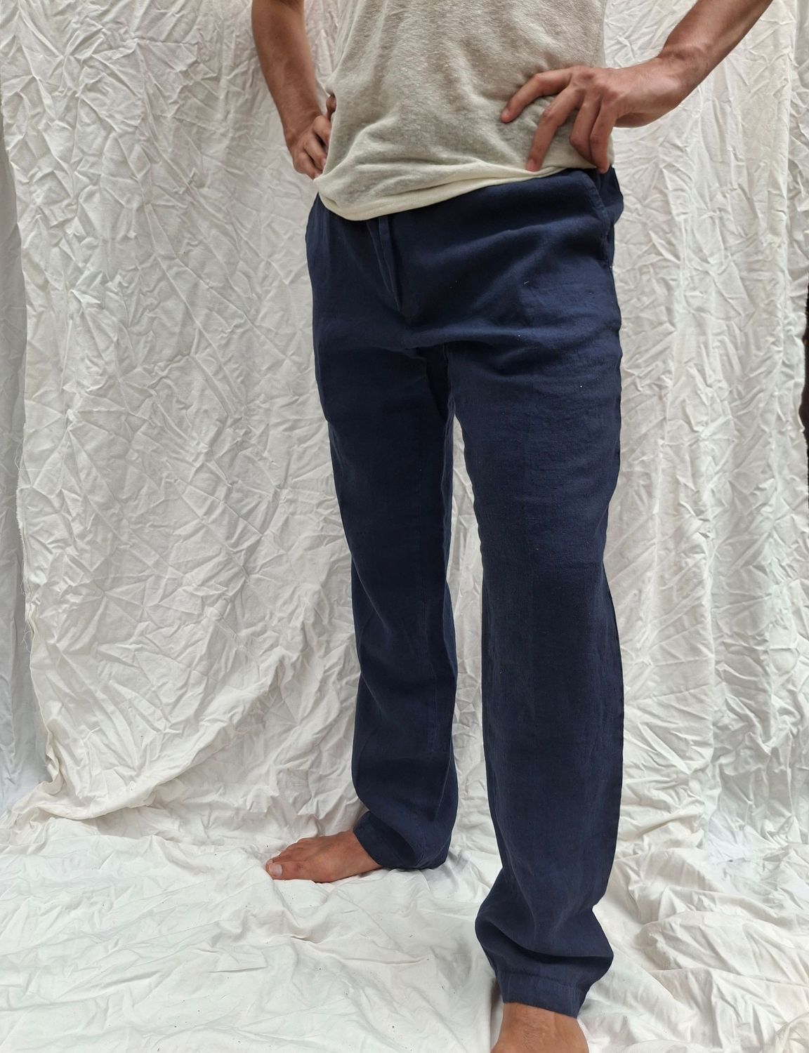 Pantalone uomo - 100% lino - colore blu