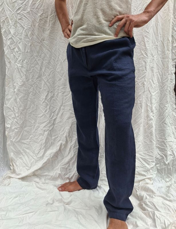 Pantalone uomo - 100% lino - colore blu