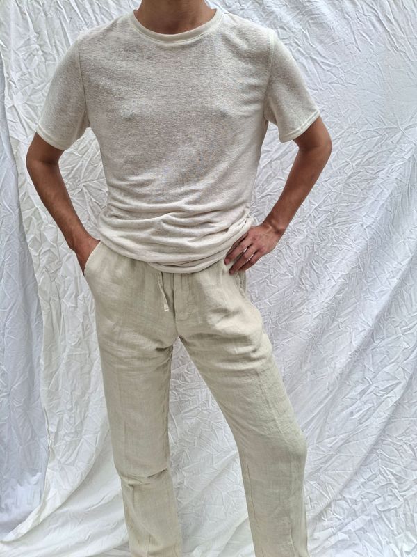 Pantalone uomo - 100% lino - colore sabbia