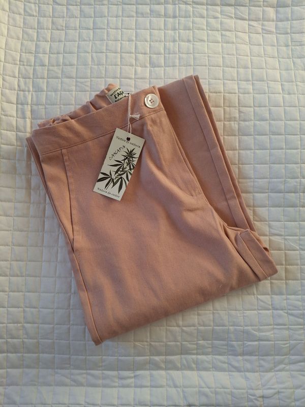 Pantalone a palazzo - in canapa e cotone - colore rosa antico