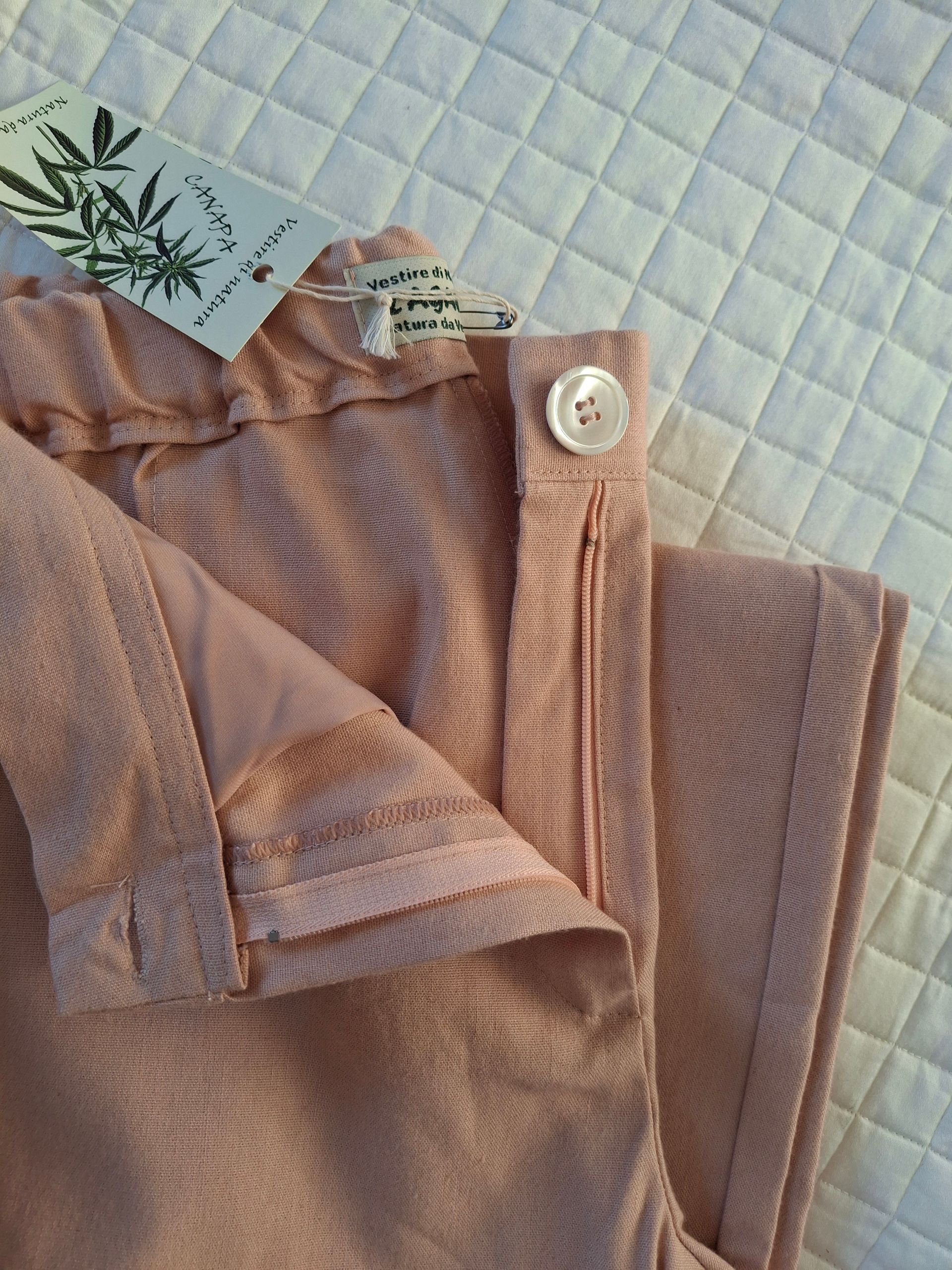 Pantalone a palazzo - in canapa e cotone - colore rosa antico