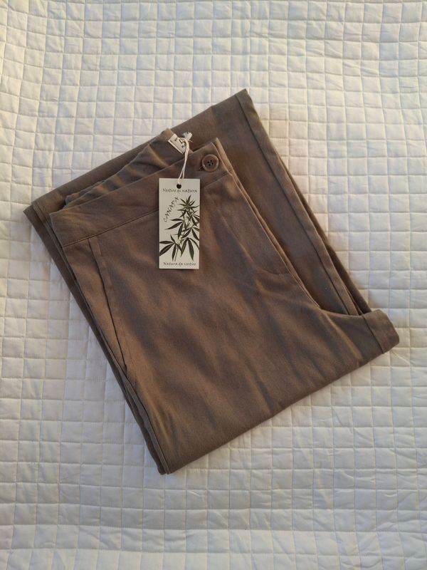 Pantaloni a palazzo - in canapa e cotone - colore verde oliva