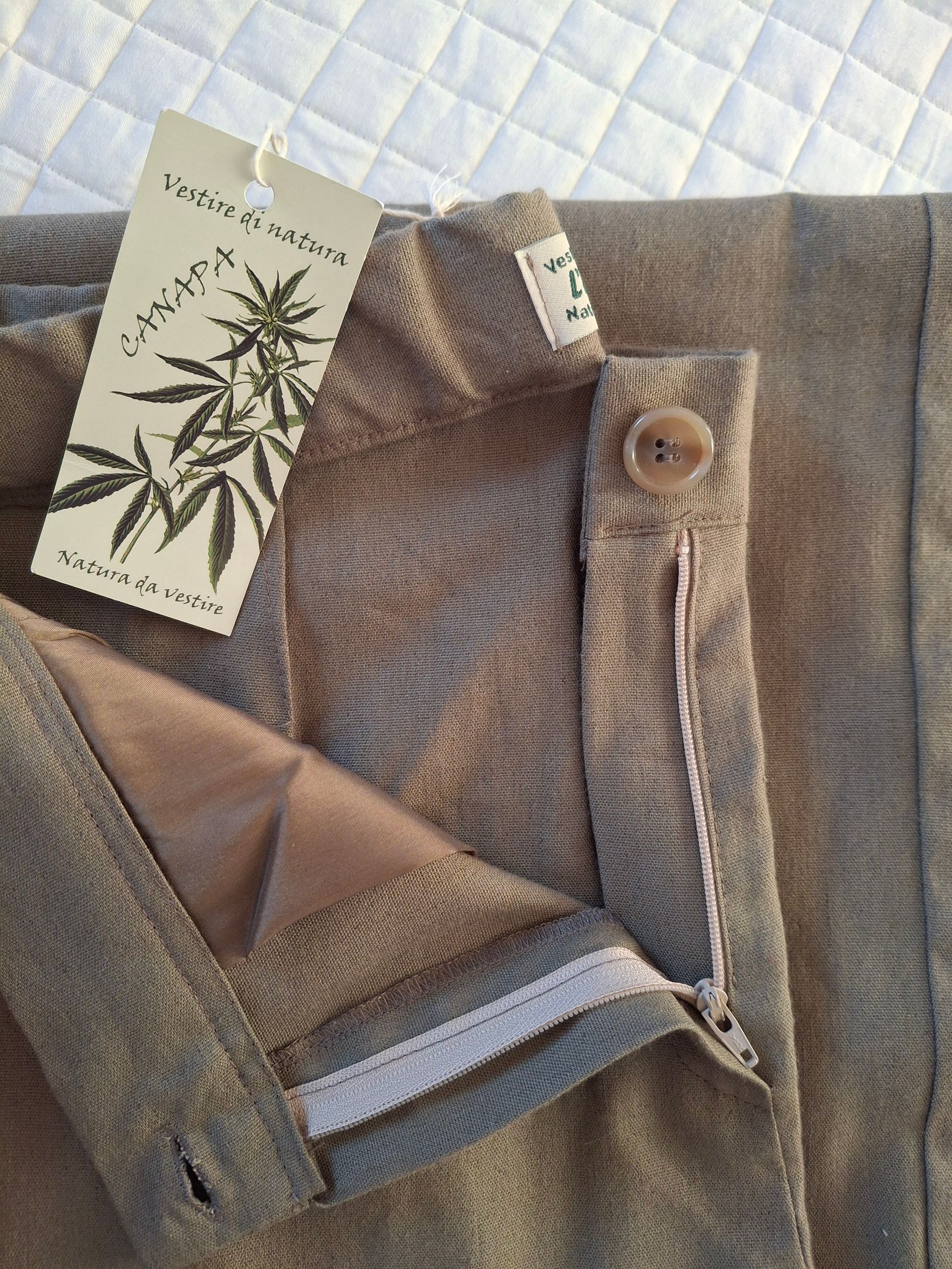 Pantaloni a palazzo - in canapa e cotone - colore verde oliva