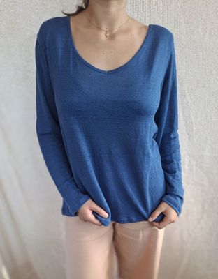 Maglietta Maglietta "Calla" - manica lunga - colore blu mare - 100% canapa