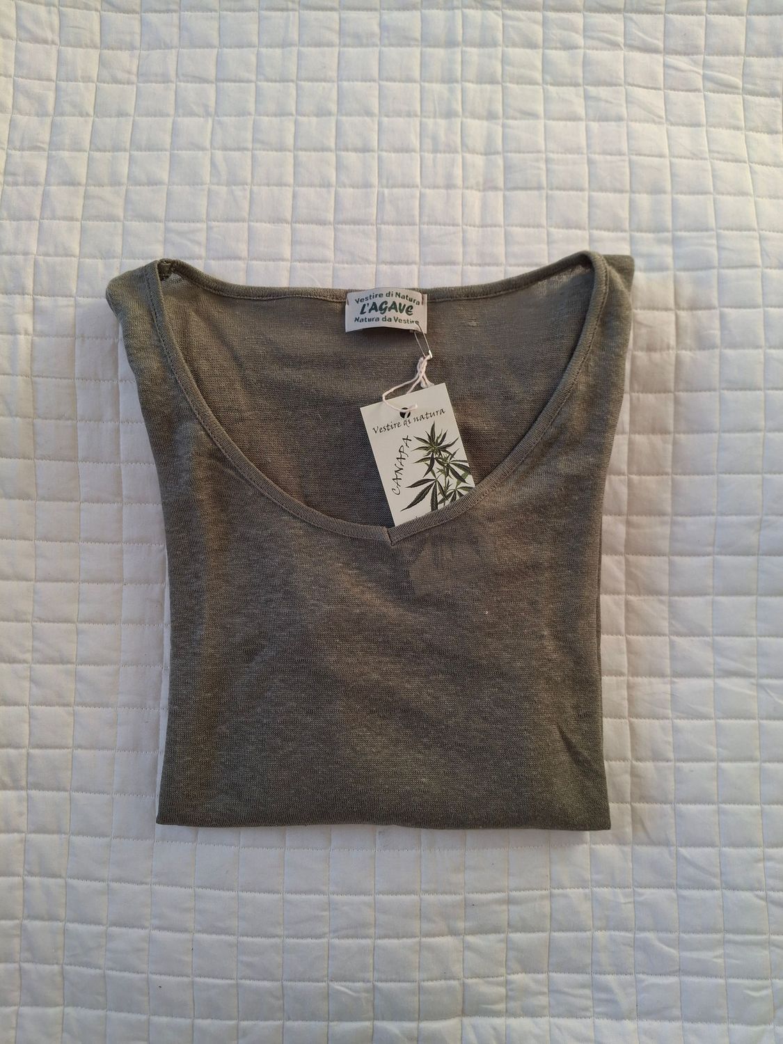 Maglietta Maglietta "Calla" - manica lunga - colore verde oliva - 100% canapa