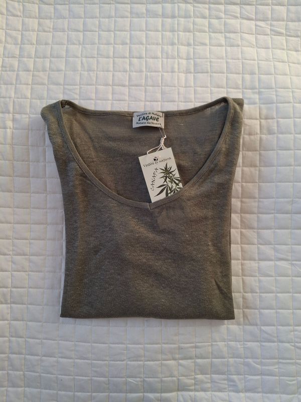 Maglietta "Calla" - manica lunga - colore verde oliva -  100% canapa