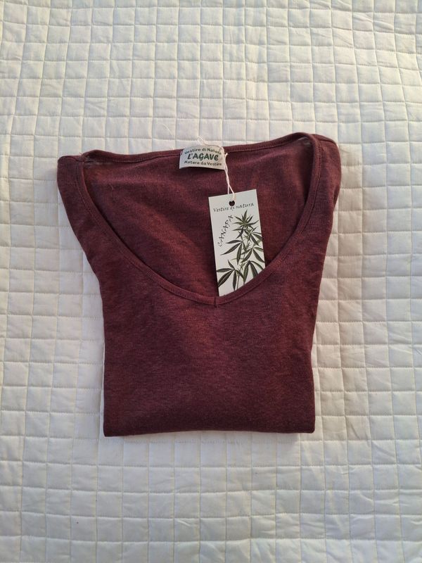 Maglietta "Calla" - manica lunga - colore cioccolato -  100% canapa