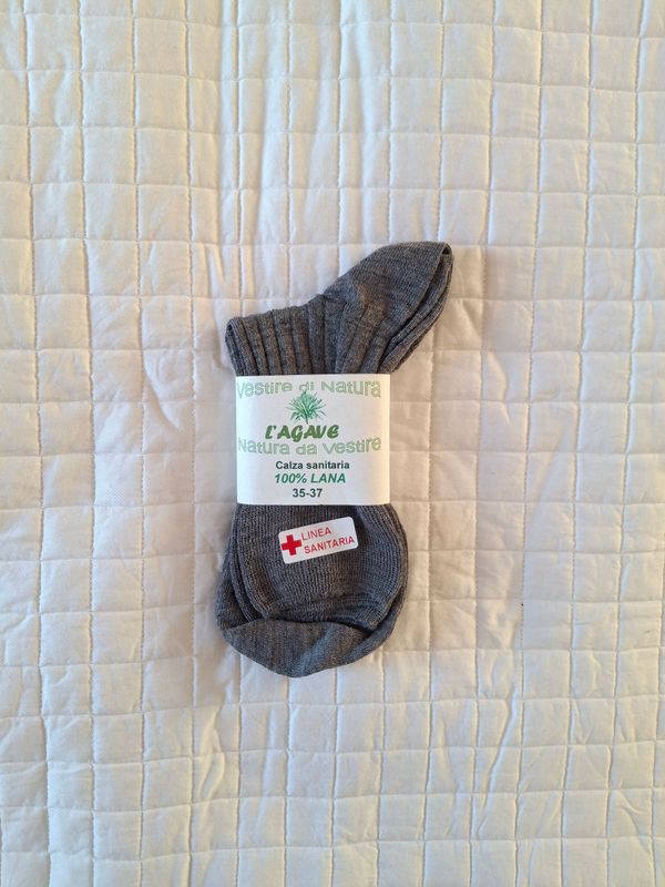 Calza Sanitaria - 100% lana merinos - colore grigio perla - corta (calzino)